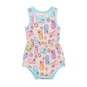 Posh Peanut‎ Bamboo Addison Mae Varsity Sleeveless Romper Bunny 12-18 months
